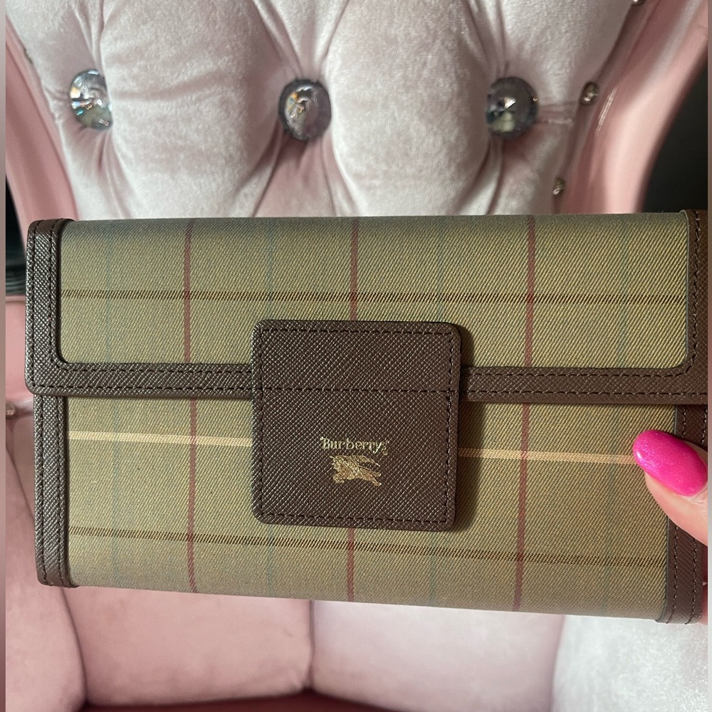 Auth Burberry Plaid Canvas Long Wallet